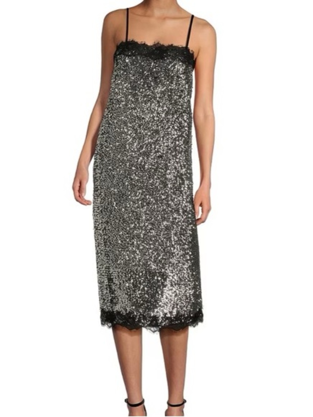 Gianni Bini x Lilly Sisto Allegra Sequin Midi Dress Silver Size 10
